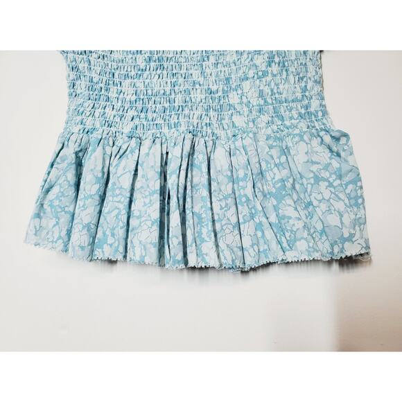 Love The Label Top Womens Small Puff Sleeve Ruffles Smocked Blue Peplum Feminine - Picture 3 of 11